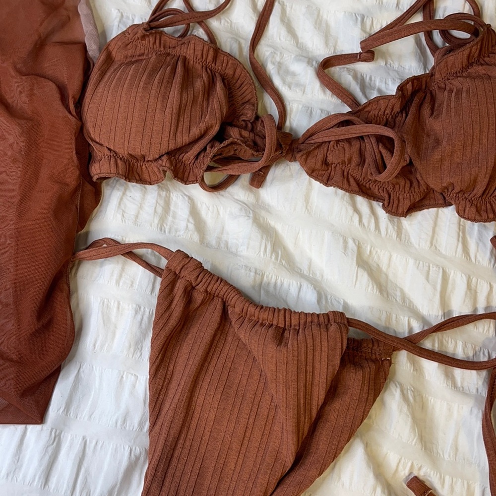 3 piece brown bikini